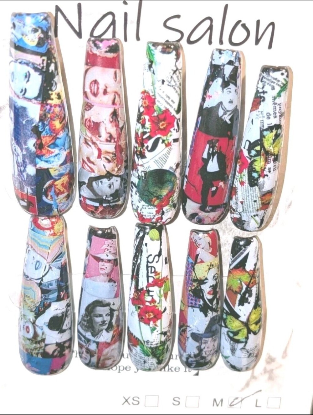 Handmade Celebrity Themed Printed Acrylic Presson Nails Sz Medium